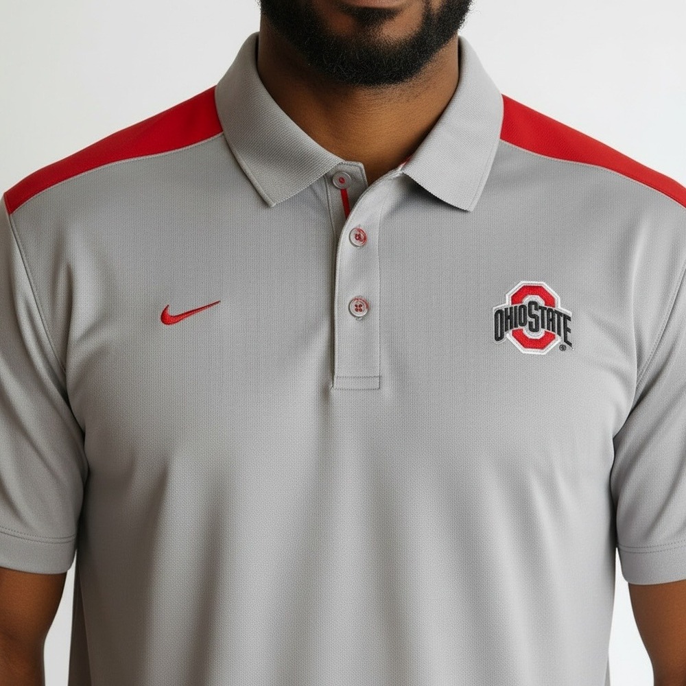 Ohio State Buckeyes Polo Shirt  XXL Grey Nike Fit Dry Logo